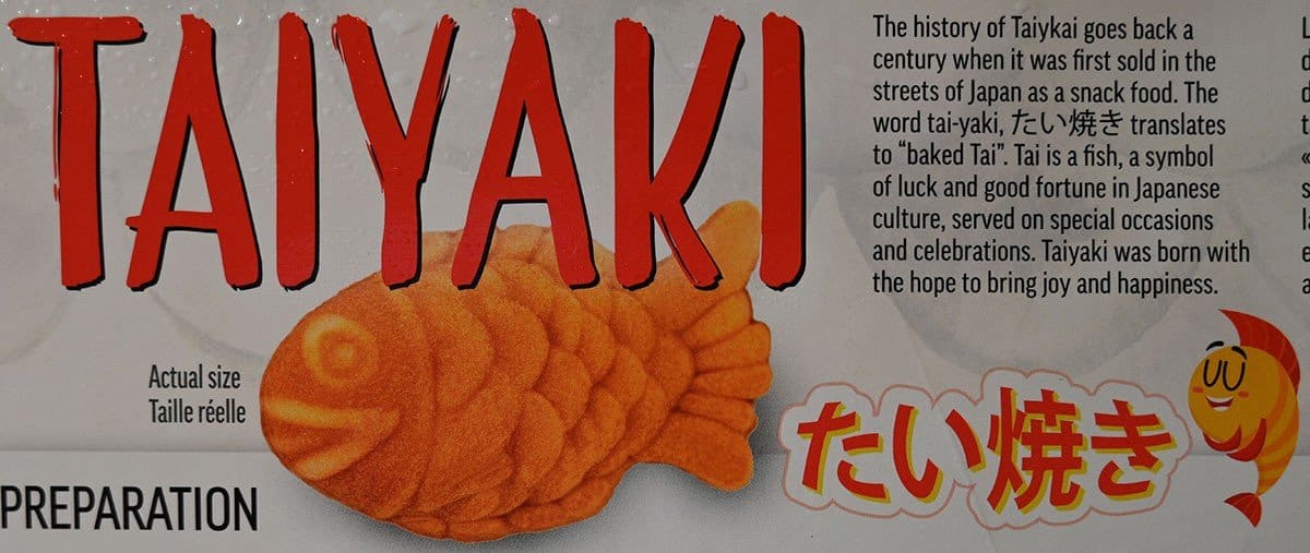 Product description of taiyaki from the Oulim Foods Taiyaki box from Costco. 