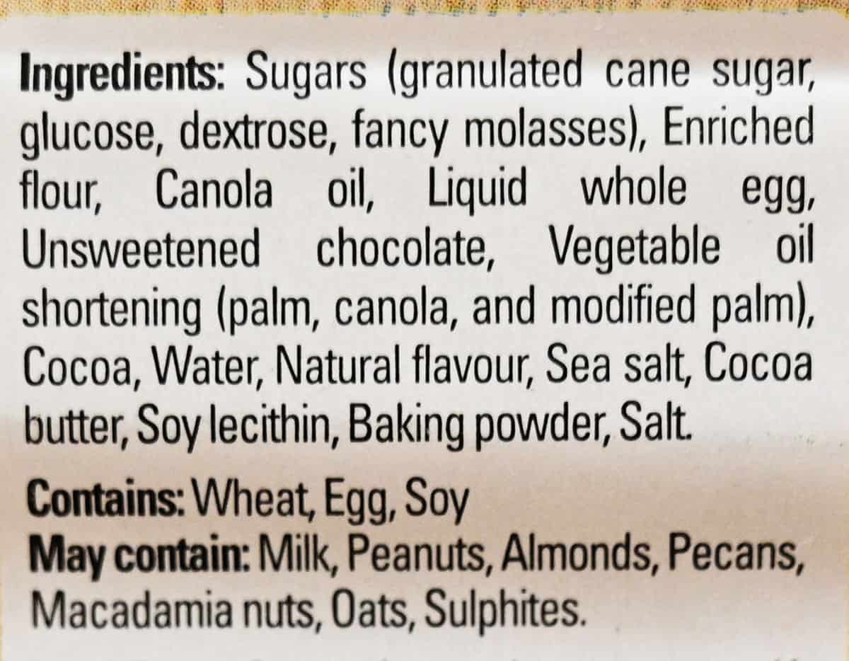 Costco Charlotte's Mini Chocolate Brownies ingredients from container.