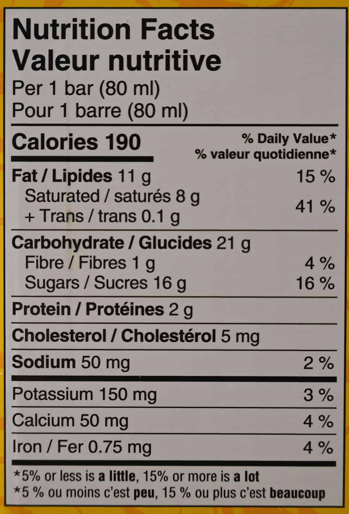 Costco Nestle Coffee Crisp Ice Cream Bars nutrition facts from the box.