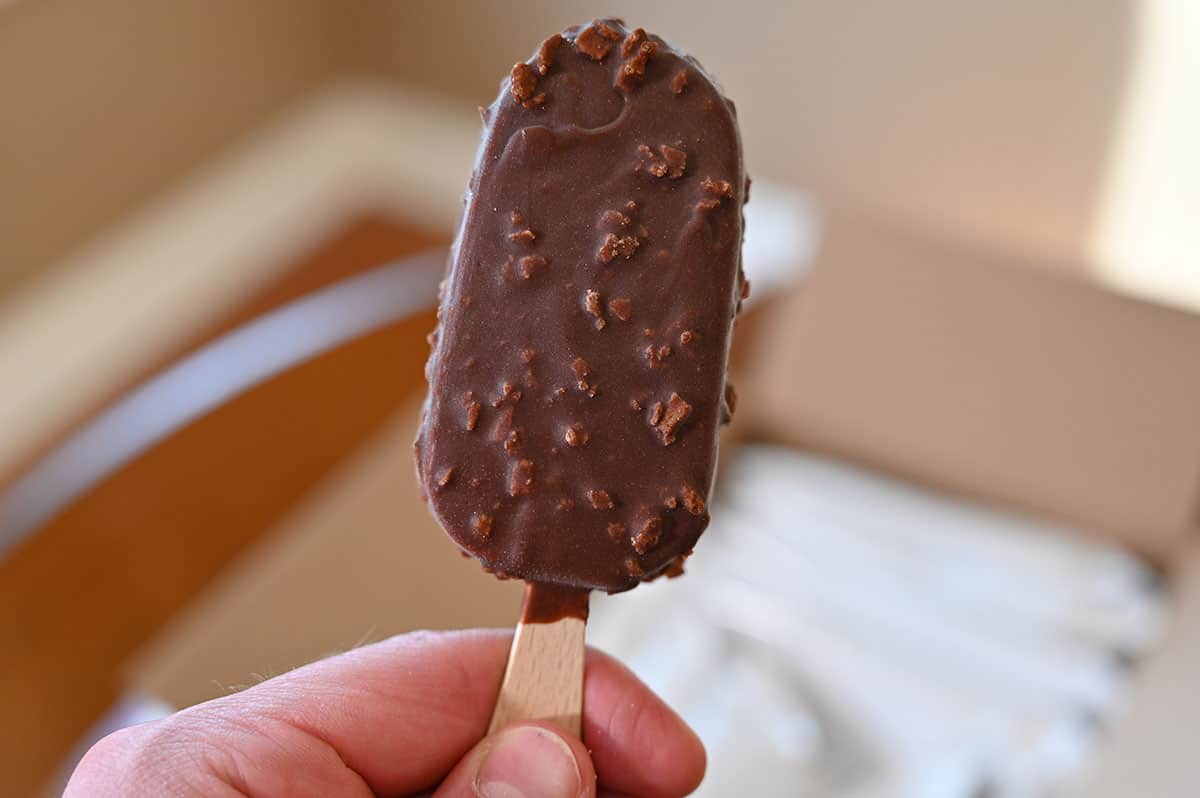 Closeup image of one Costco Nestle Coffee Crisp Ice Cream Bar out of the wrapper. 