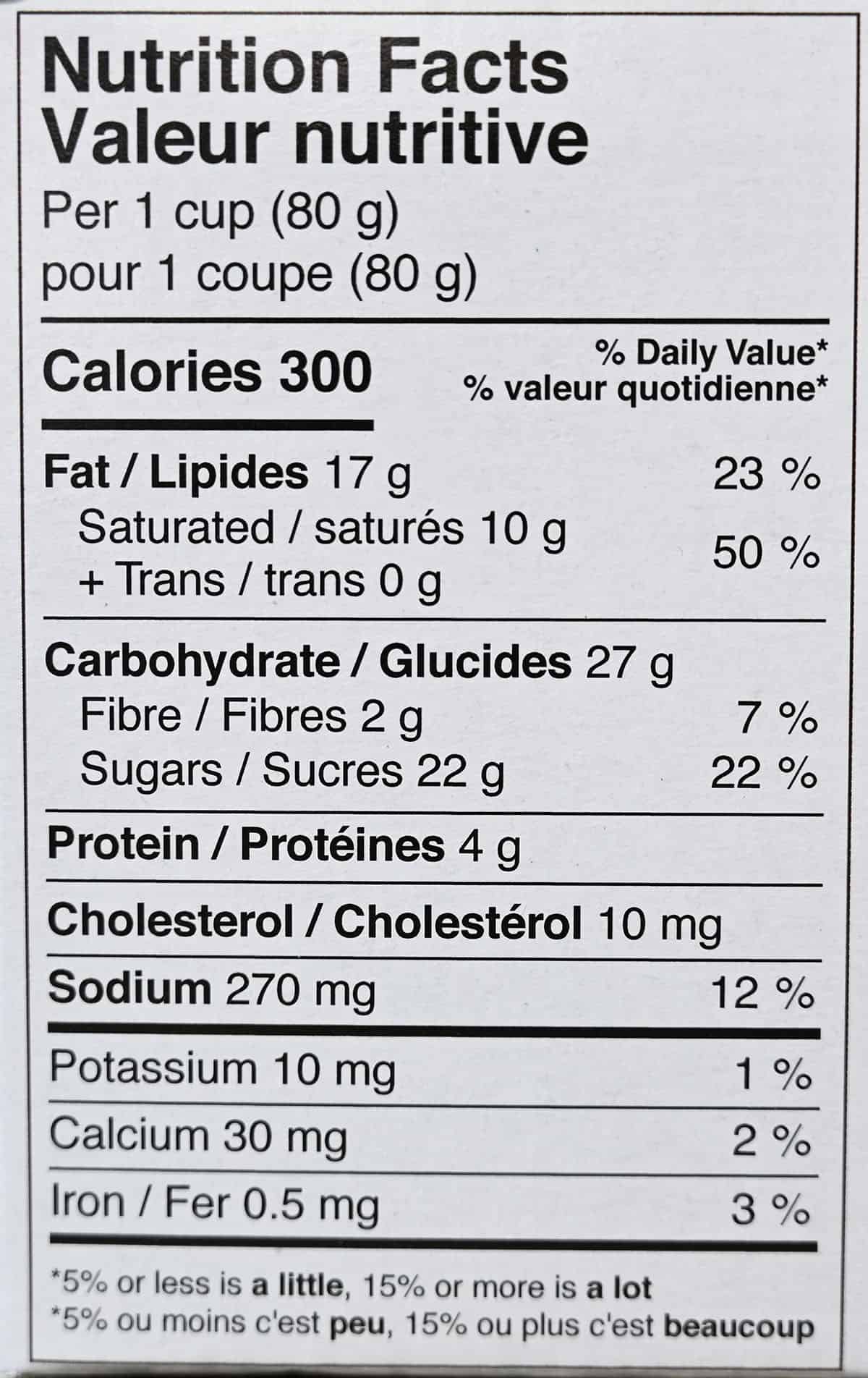 Costco delici Chocolate S'mores Soufflé nutrition facts from box.