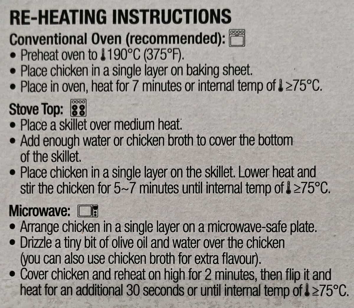 Costco Spice Mantra Tandoori Chicken cooking instructions from box. 
