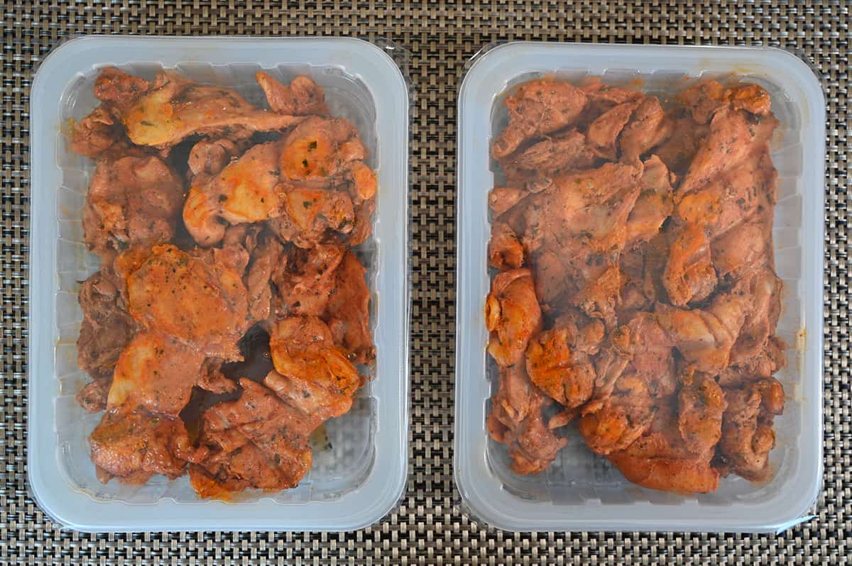 Costco Spice Mantra Tandoori Chicken packaging showing two seperate trays of chicken. 