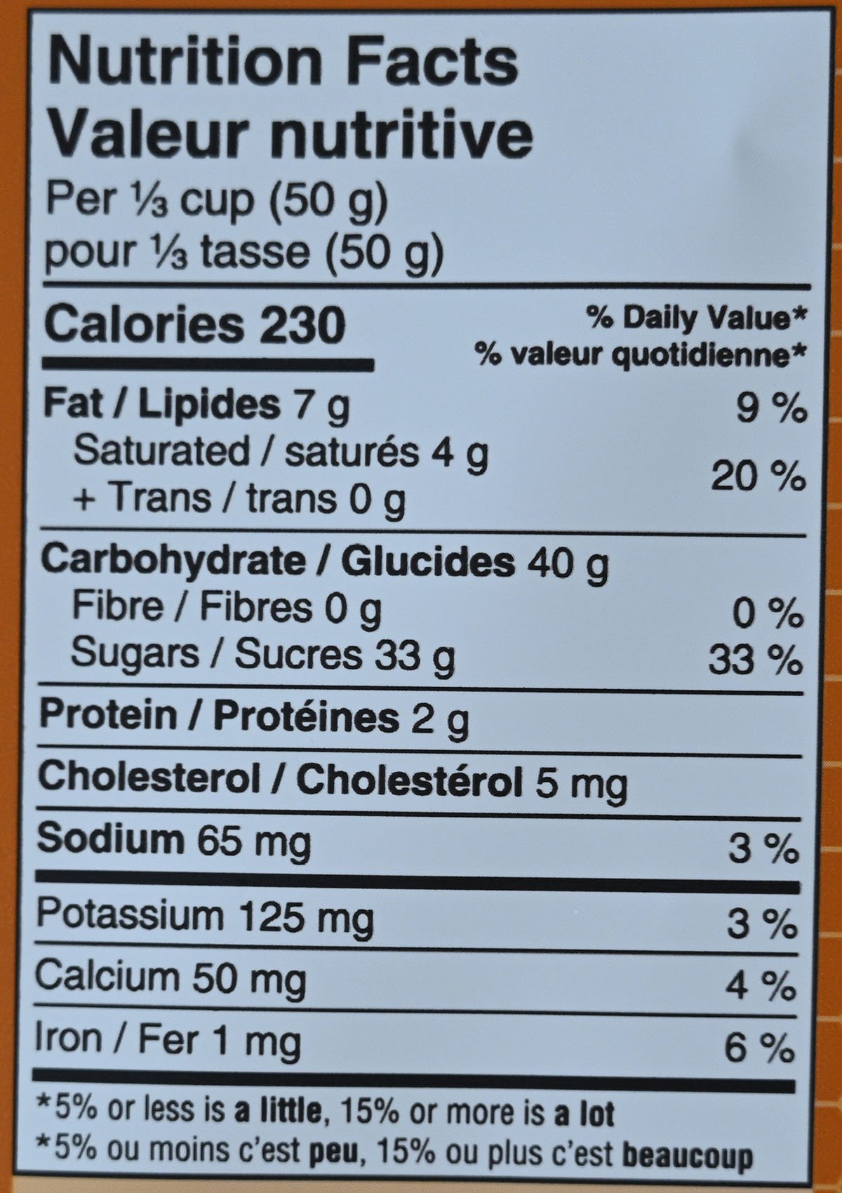 Costco Waterbridge Sponge Toffee Bites nutrition facts from the bag.