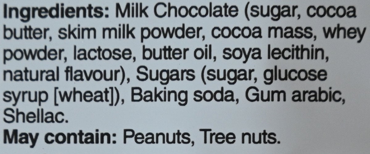 Costco Waterbridge Sponge Toffee Bites ingredients from the bag.