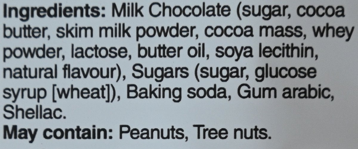 Costco Waterbridge Sponge Toffee Bites ingredients from the bag.