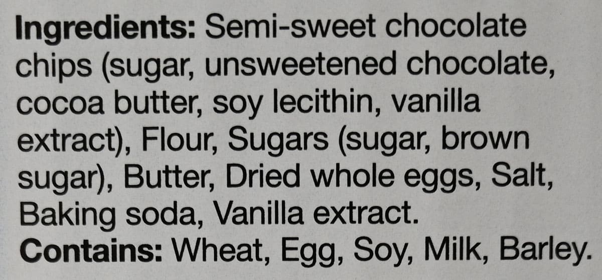 Ingredients list from box.