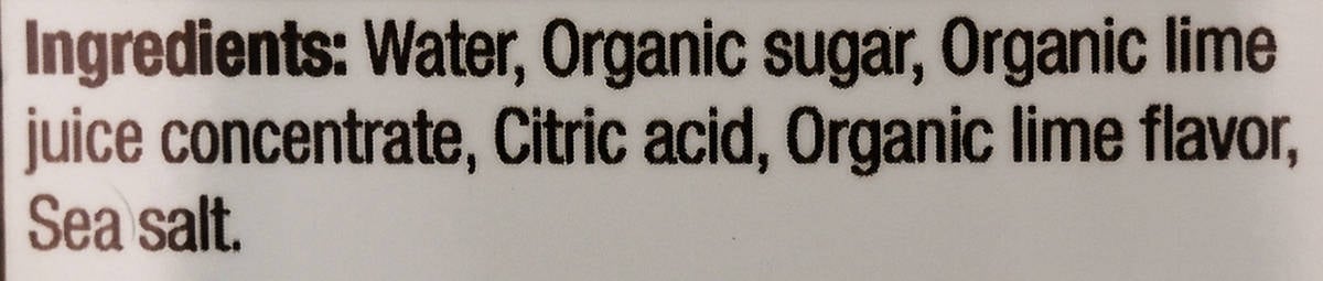 Image of the ingredients for the Organic Margarita Mix from the back of the bottle.