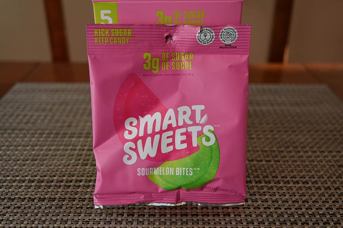 Image of one Smart Sweet Sourmelon Bites pouch of candy, unopened.
