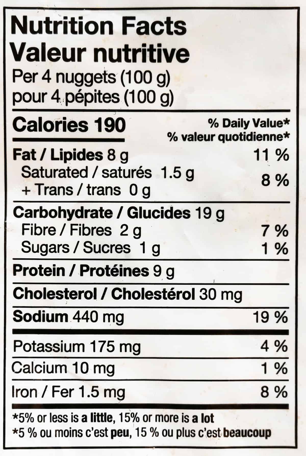Nutrition facts from the bag.