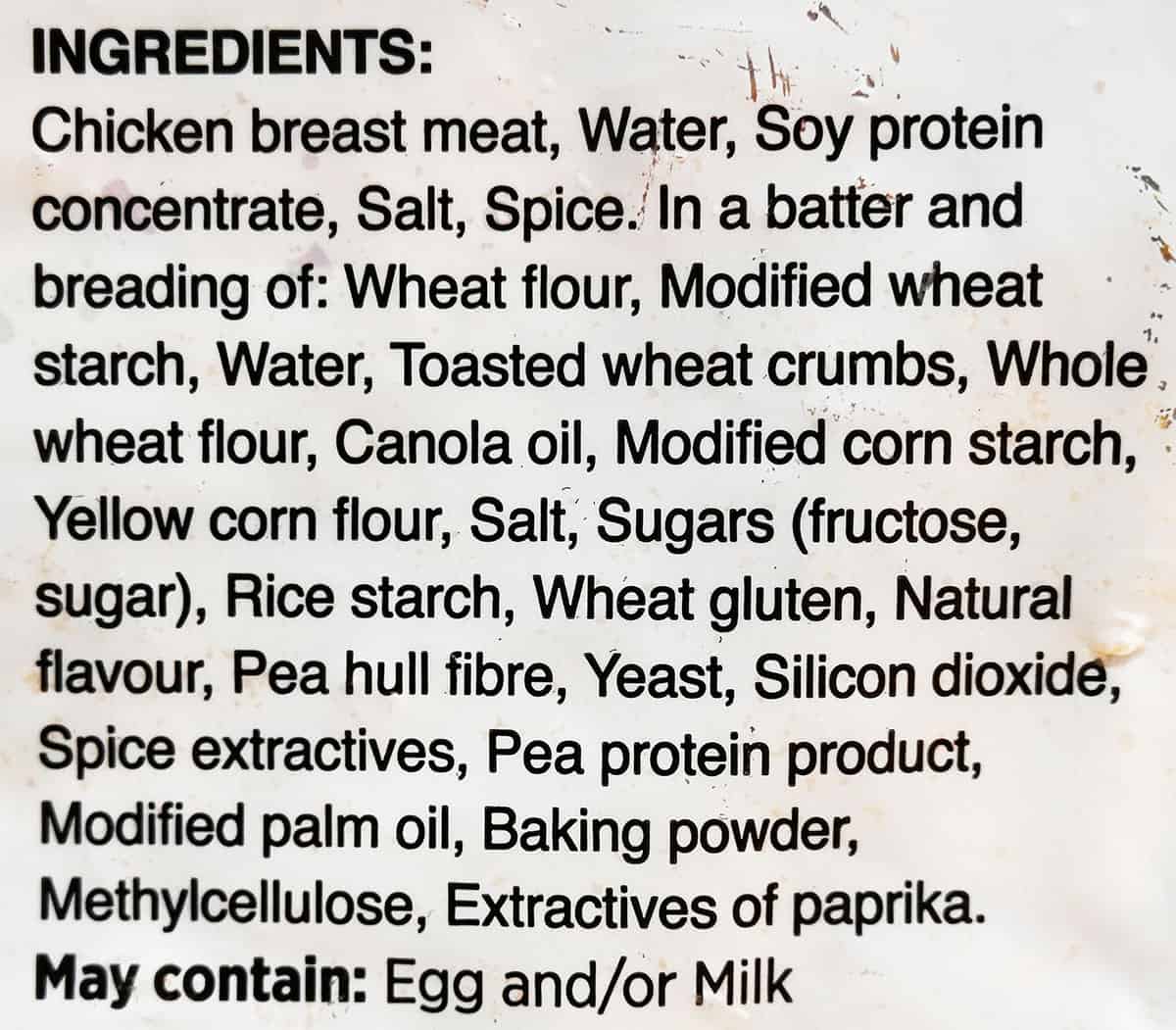 Ingredients list from the bag.