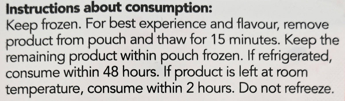 Image of instructions about consumption from the bag. 