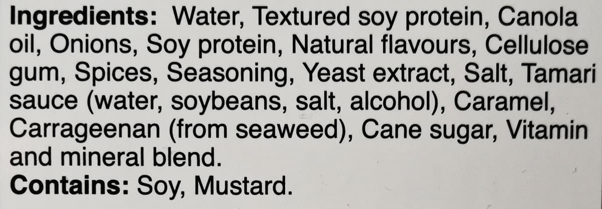 Ingredients list from box.