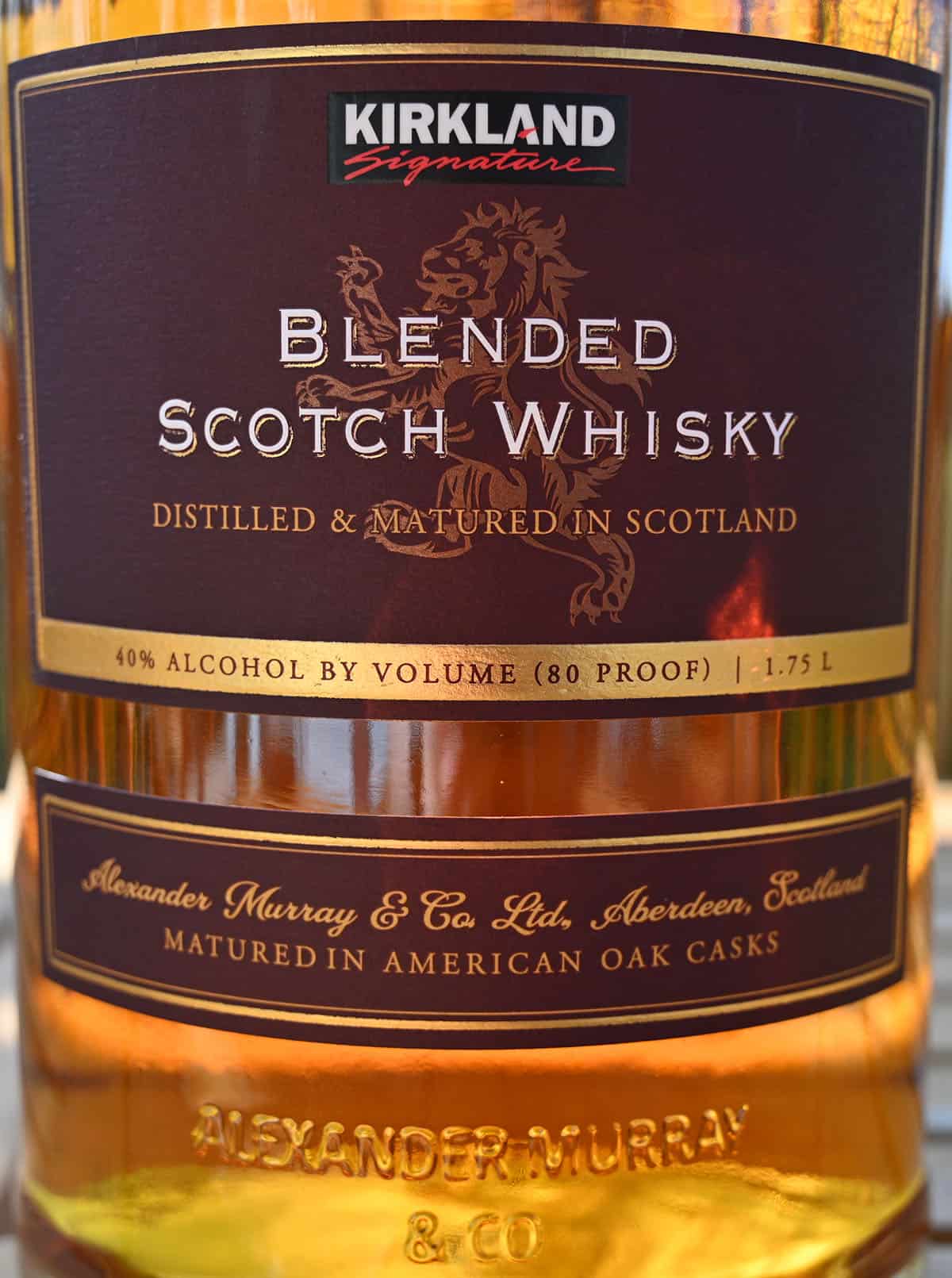 Image of the front label from the bottle of the Costco Blended Scotch Whisky.