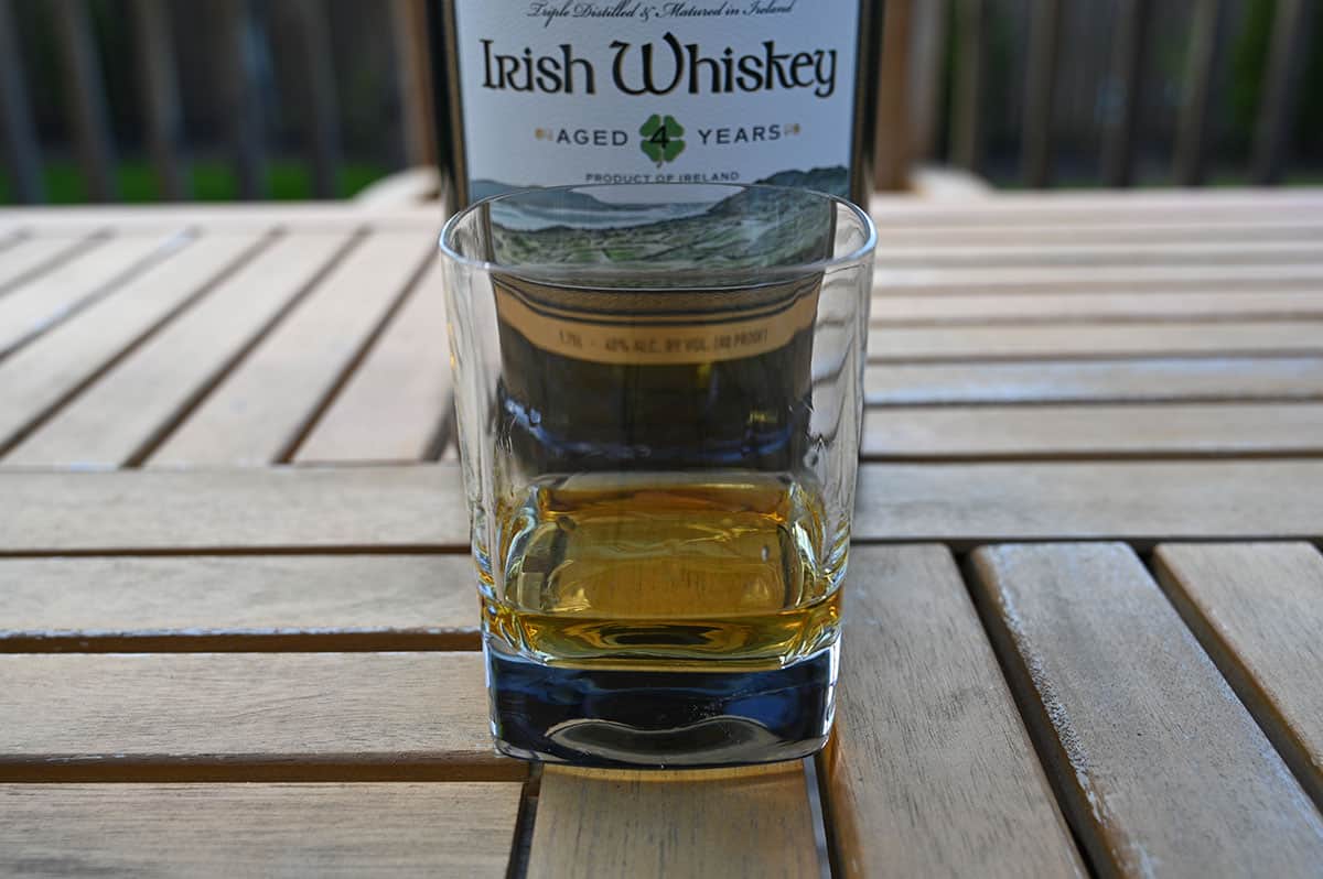 Image of a glass of the Costco Irish Whiskey.