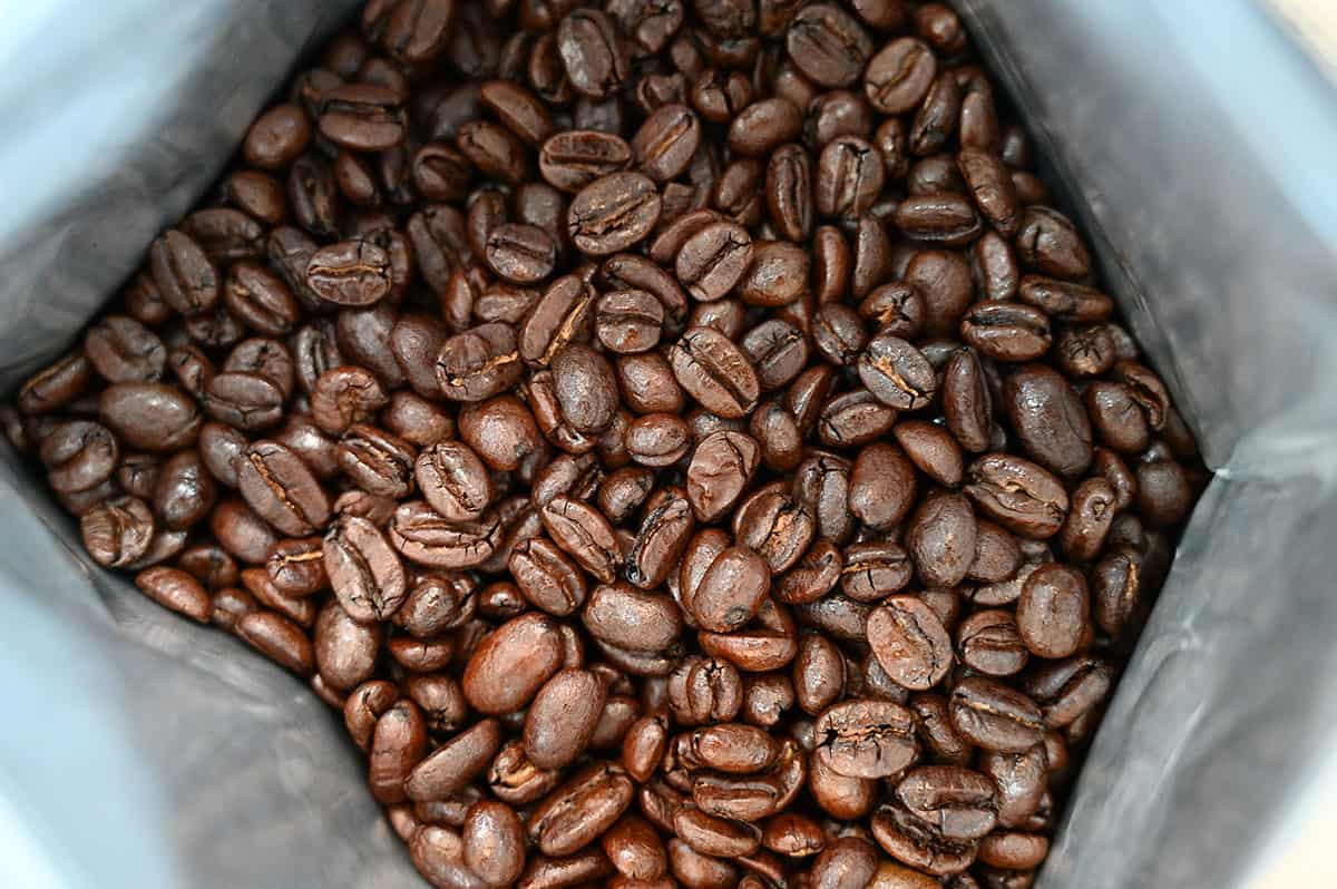 Closeup image of the beans in the bag.