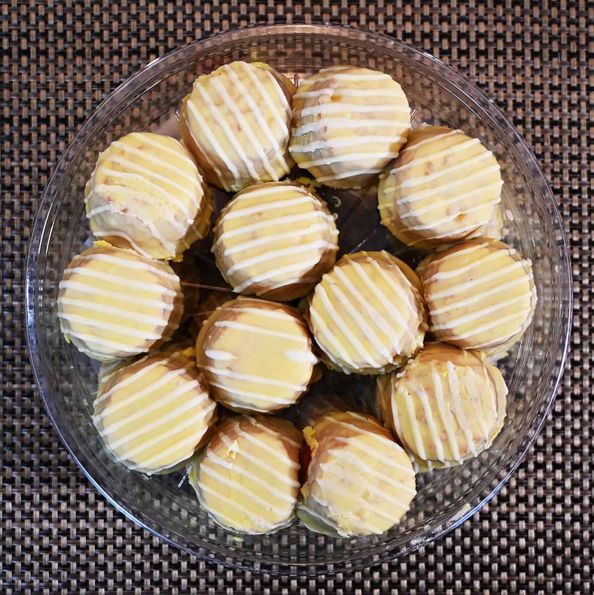 Top down image of the open container of lemon bites showing all the bites.