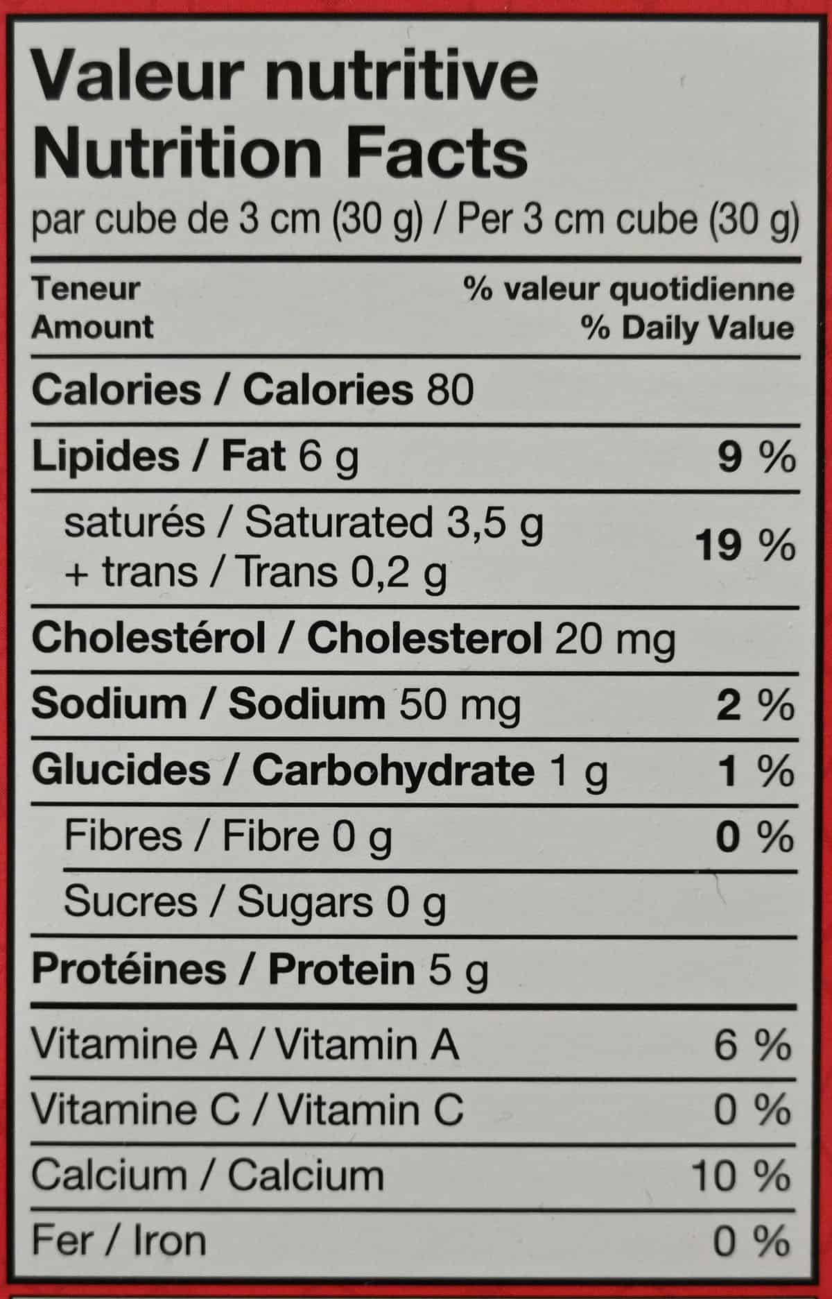 Nutrition facts from package.