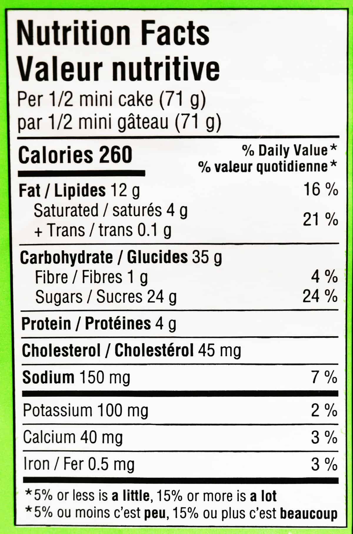 Nutriton facts from the container.