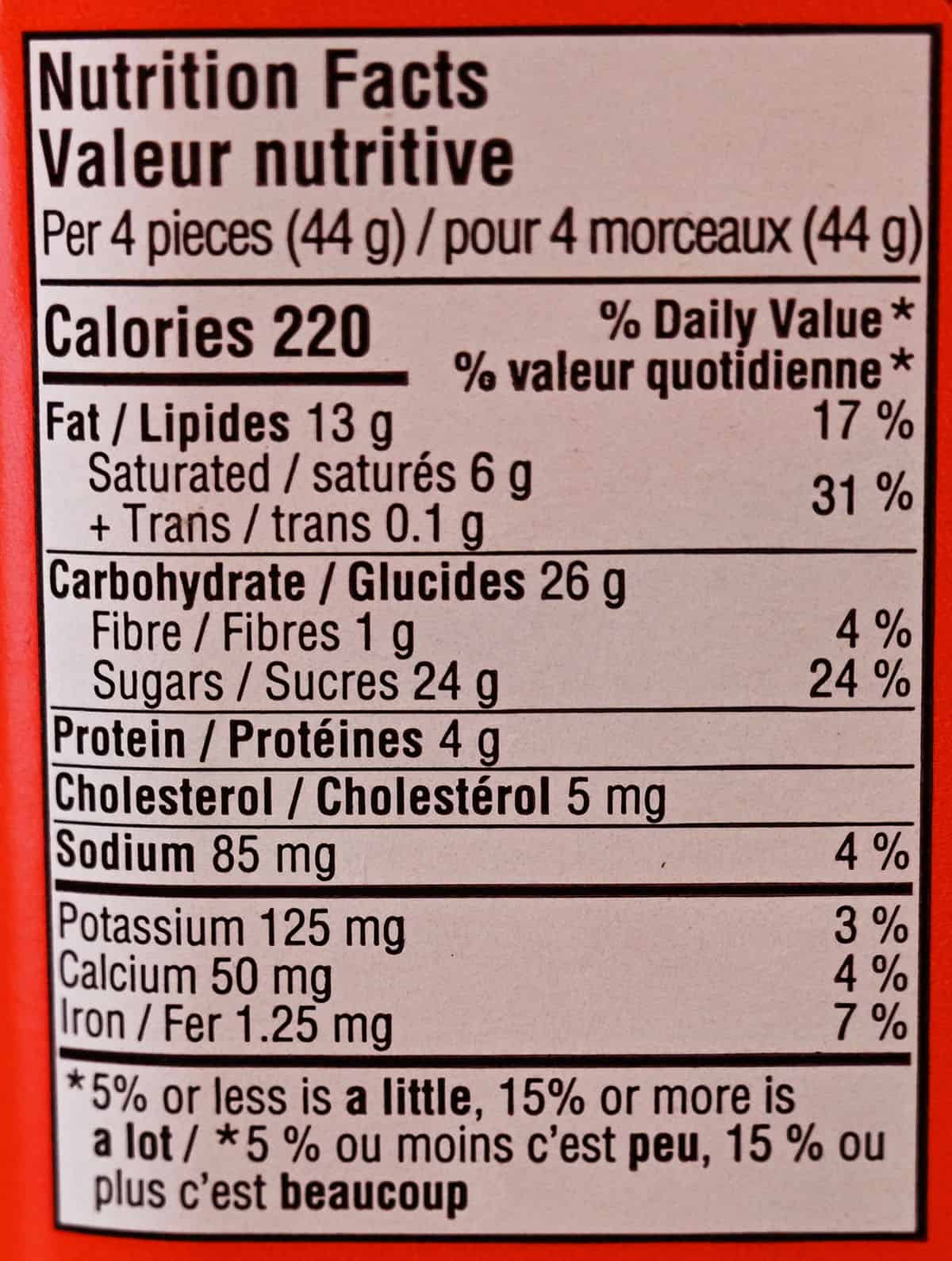 Thins nutrition facts from the container.