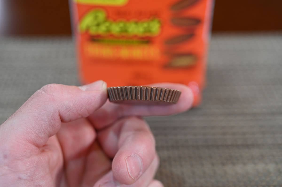 Image showing the side of a Reese's thin peanut butter cup. 