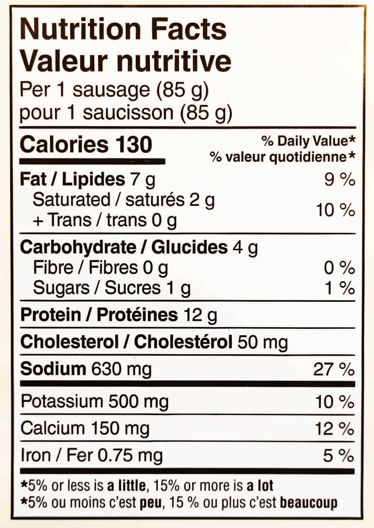 Nutrition facts label from the package.