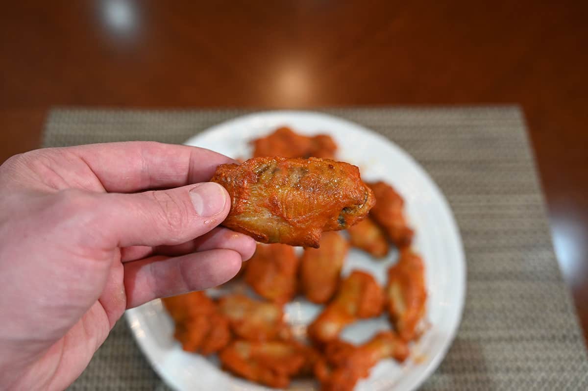 Closeup image of one buffalo chicken wing.