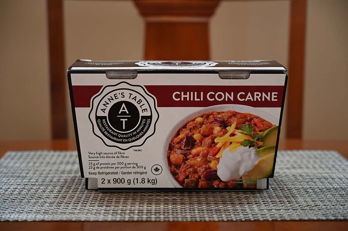 Costco Anne's Table Chili Con Carne package of two chilis sitting on a table.