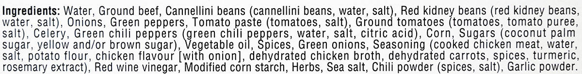 Ingredients list from the chili package.