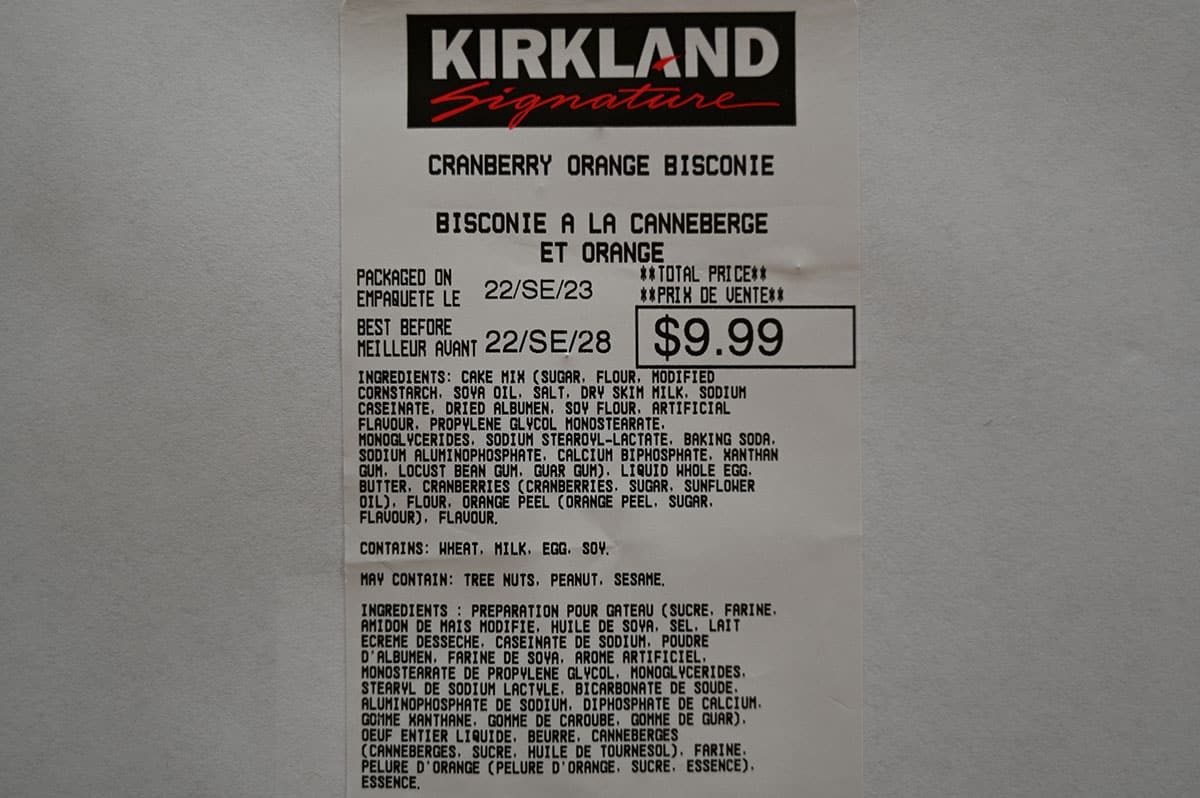 Image of the Costco Bisconie package label.