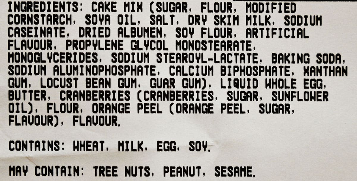 Bisconie ingredients list from the package.
