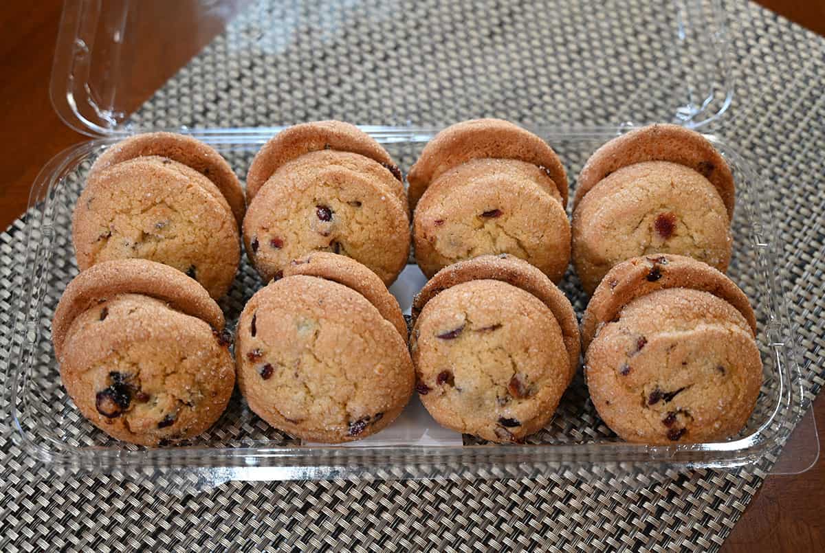 Image of the Costco Bisconie in the container with the lid off sitting on a table. 