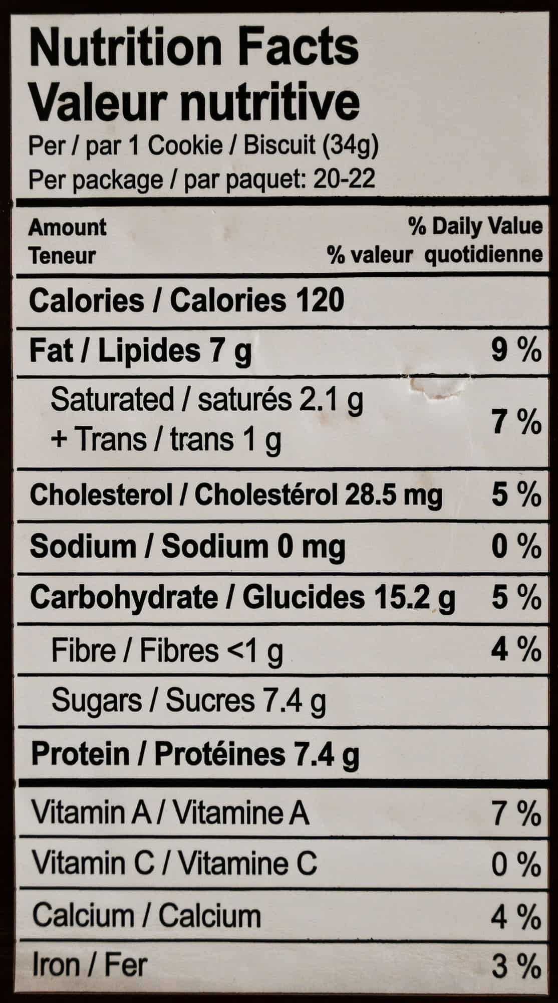 Cake rusks nutrition facts from the package.