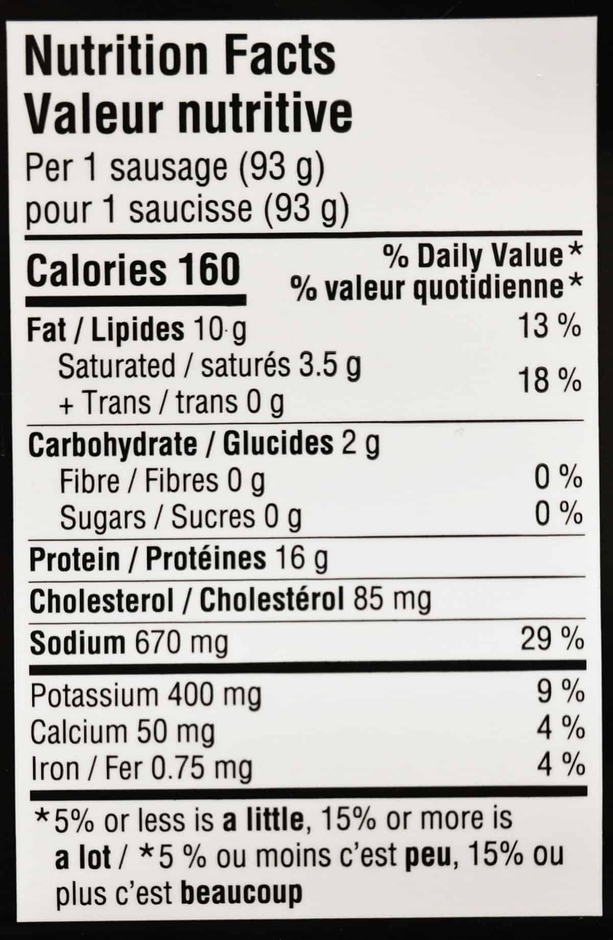 Nutrition facts label from the package.