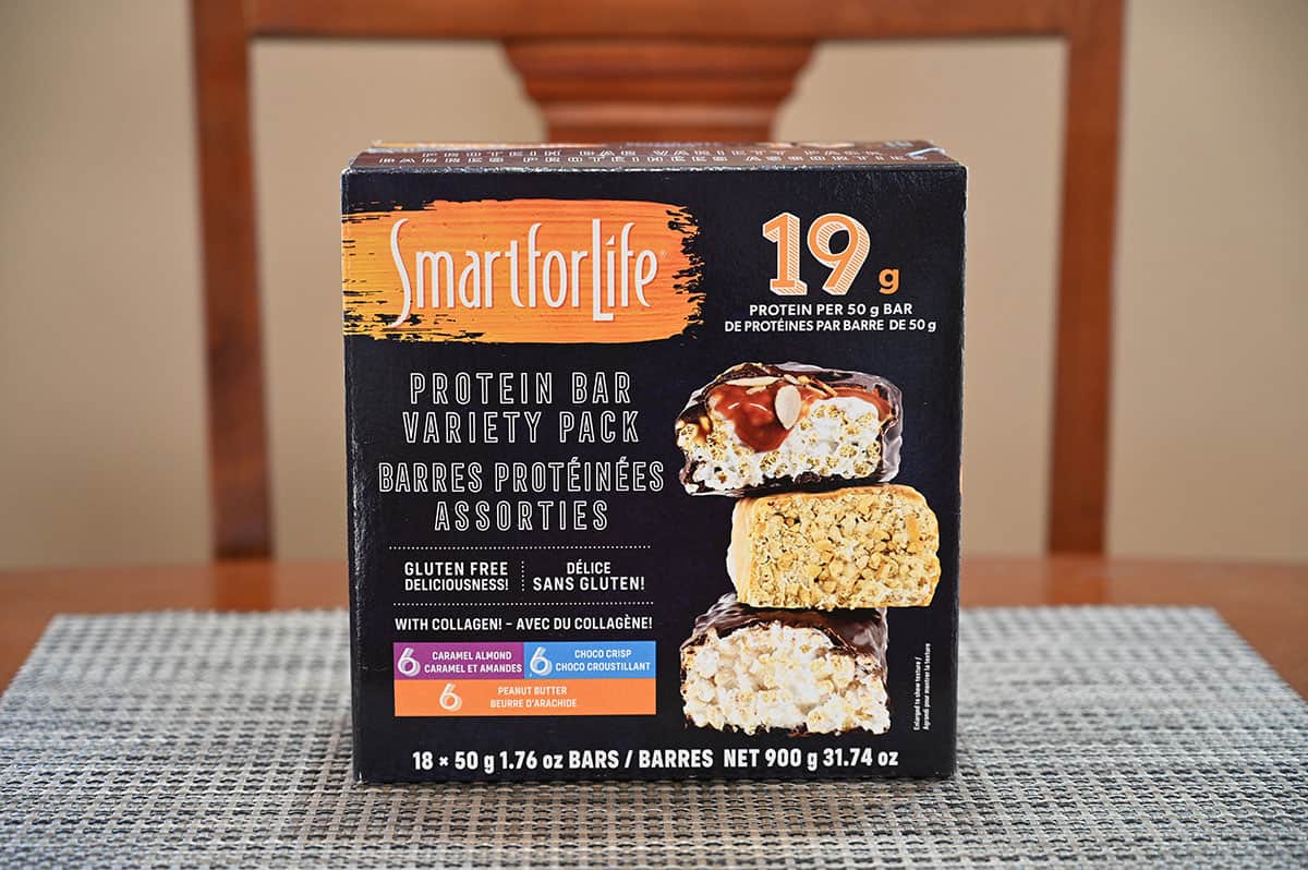 Costco Smart For Life Protein Bars box on a table.
