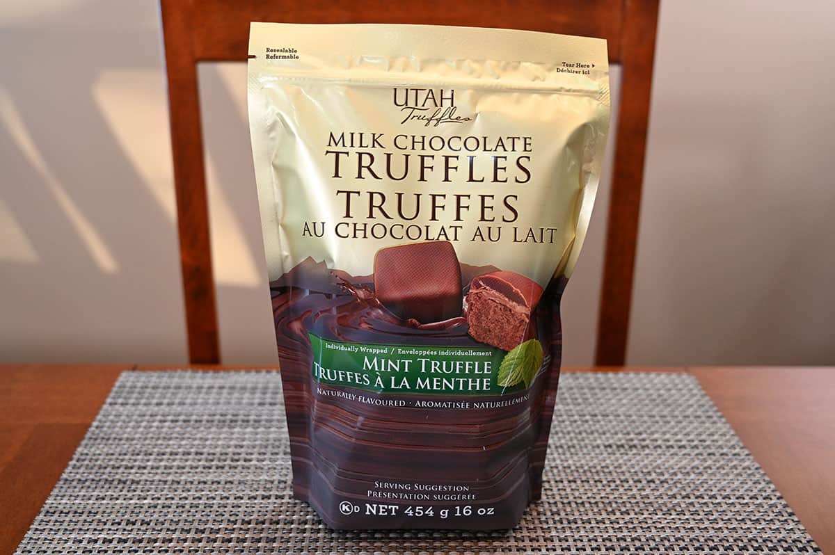 Image of the Utah Truffles mint chocolate sitting on a table unopened.