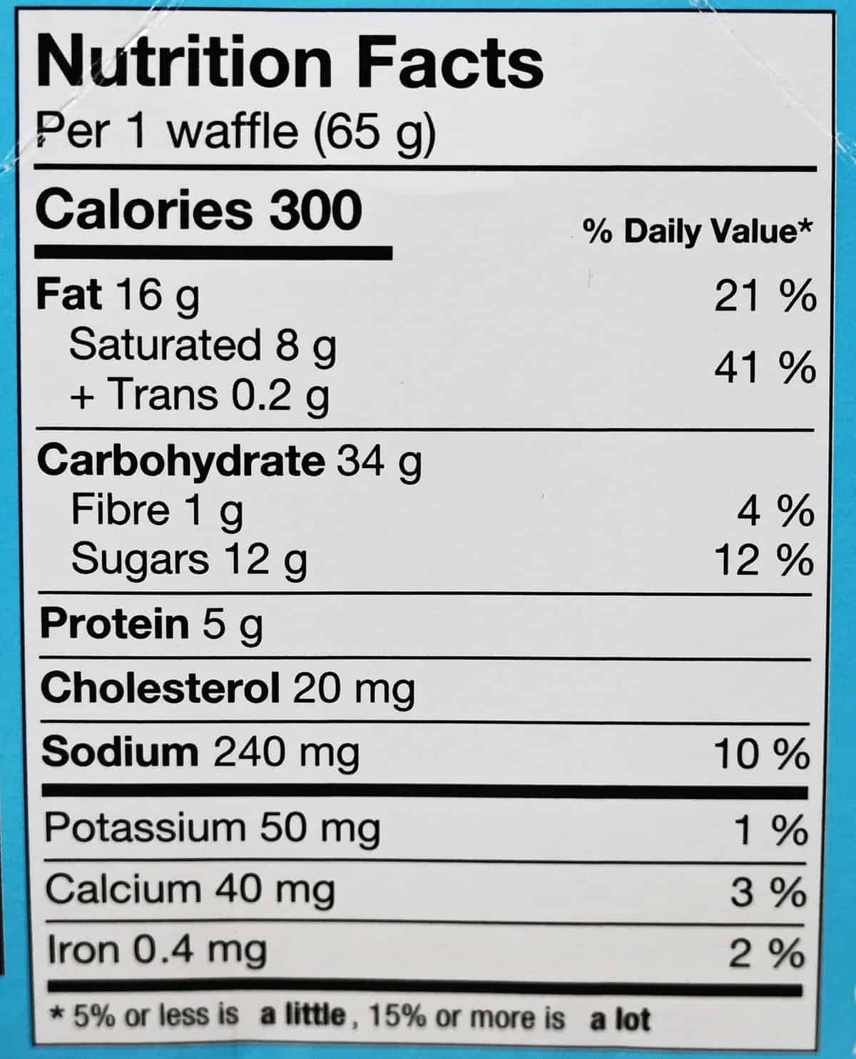 Image of the waffle nutrition facts from the box.