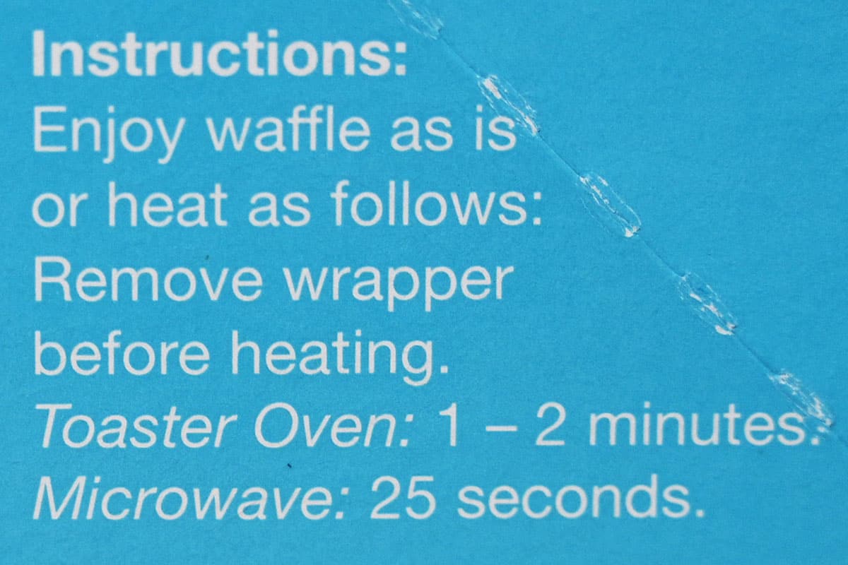Image of the waffle heating instructions from the box.