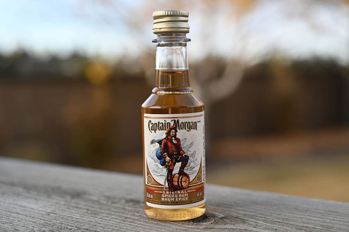 Photo of a miniature bottle of Captain Morgan Original Spiced Rum.