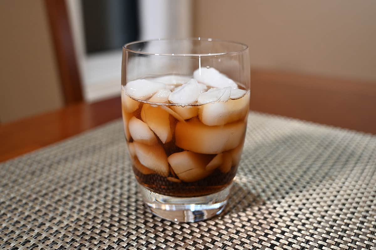Photo of a glass of Kirkland Signature Spiced Rum and coke.