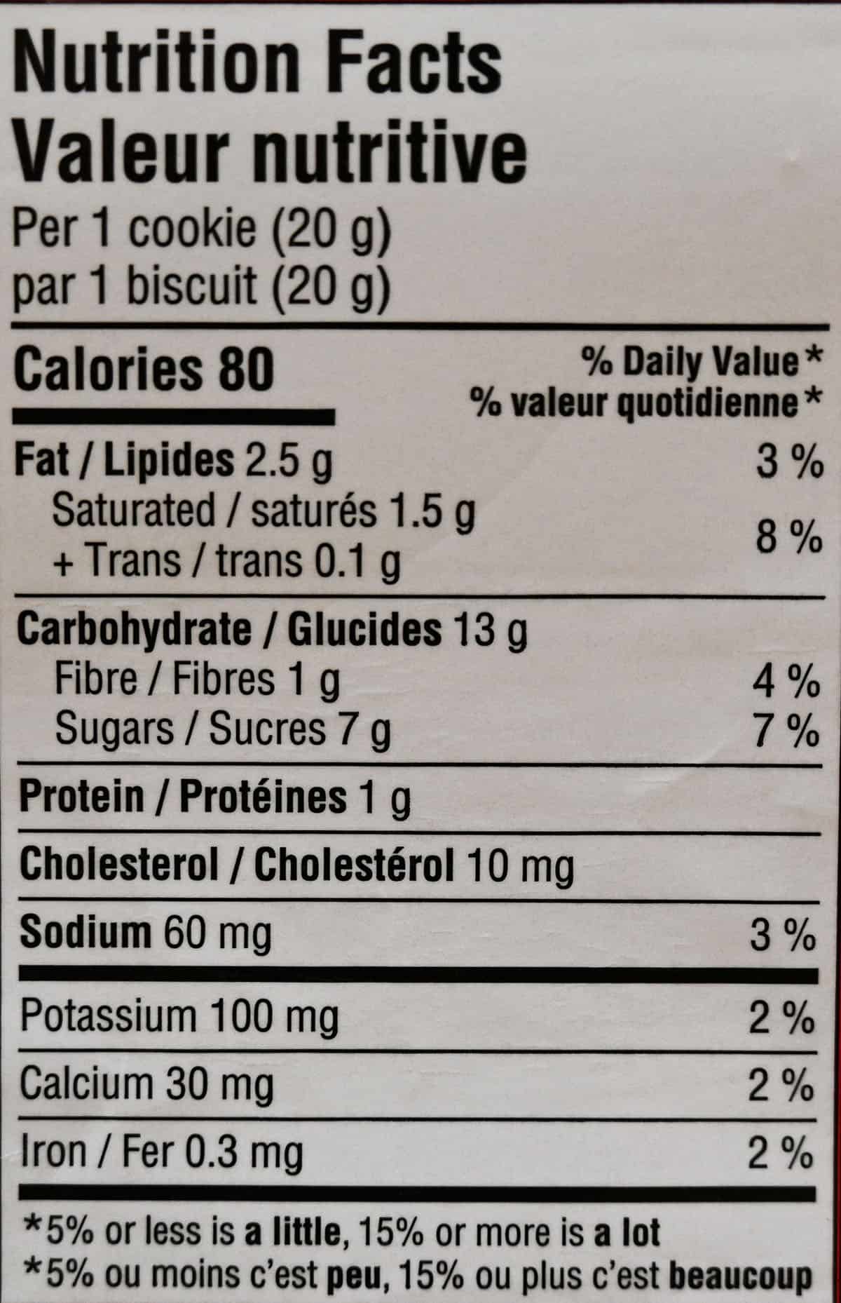 Ginger cookie nutrition facts from the label.