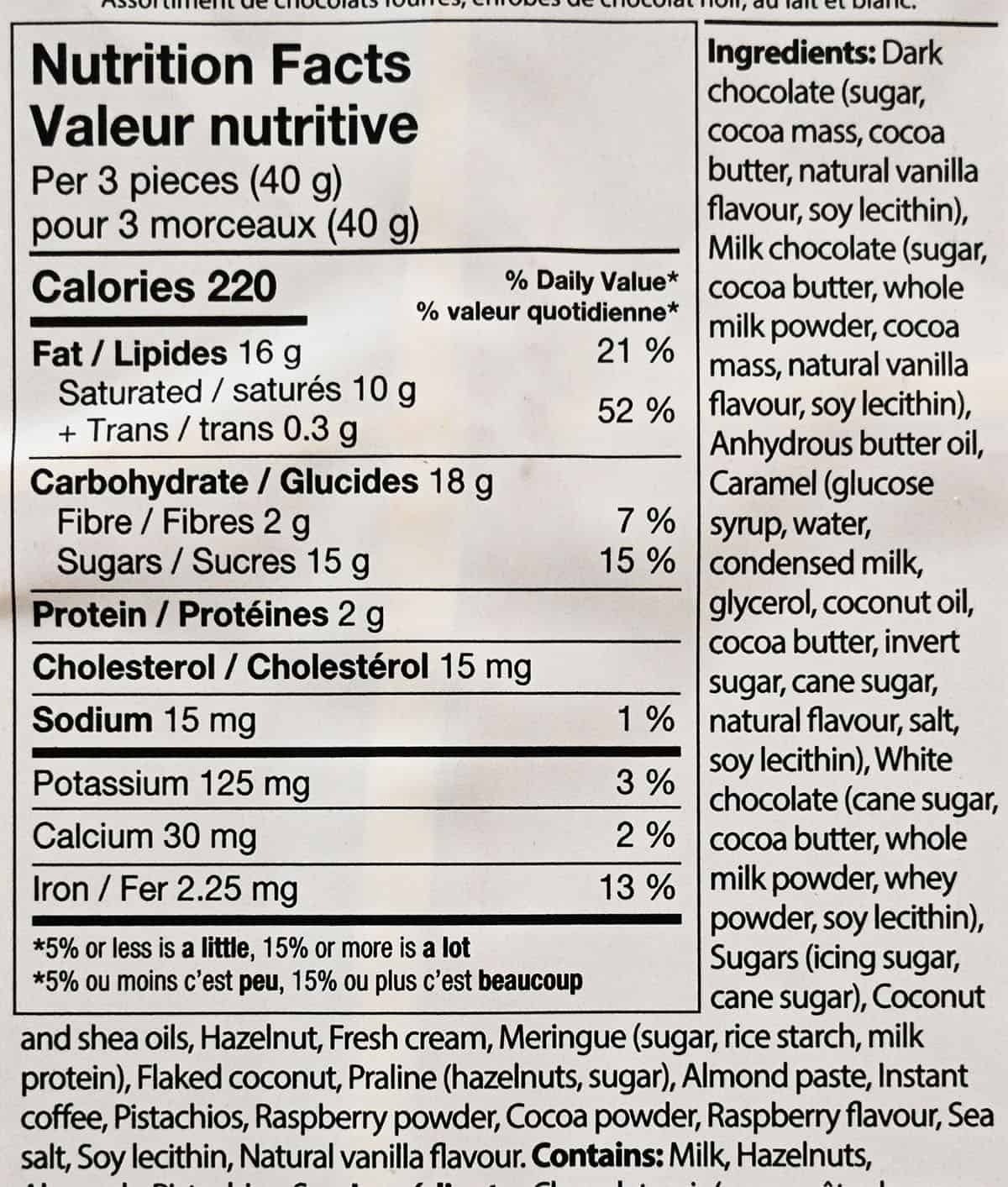 Image of the nutrition facts and ingredients from the box.