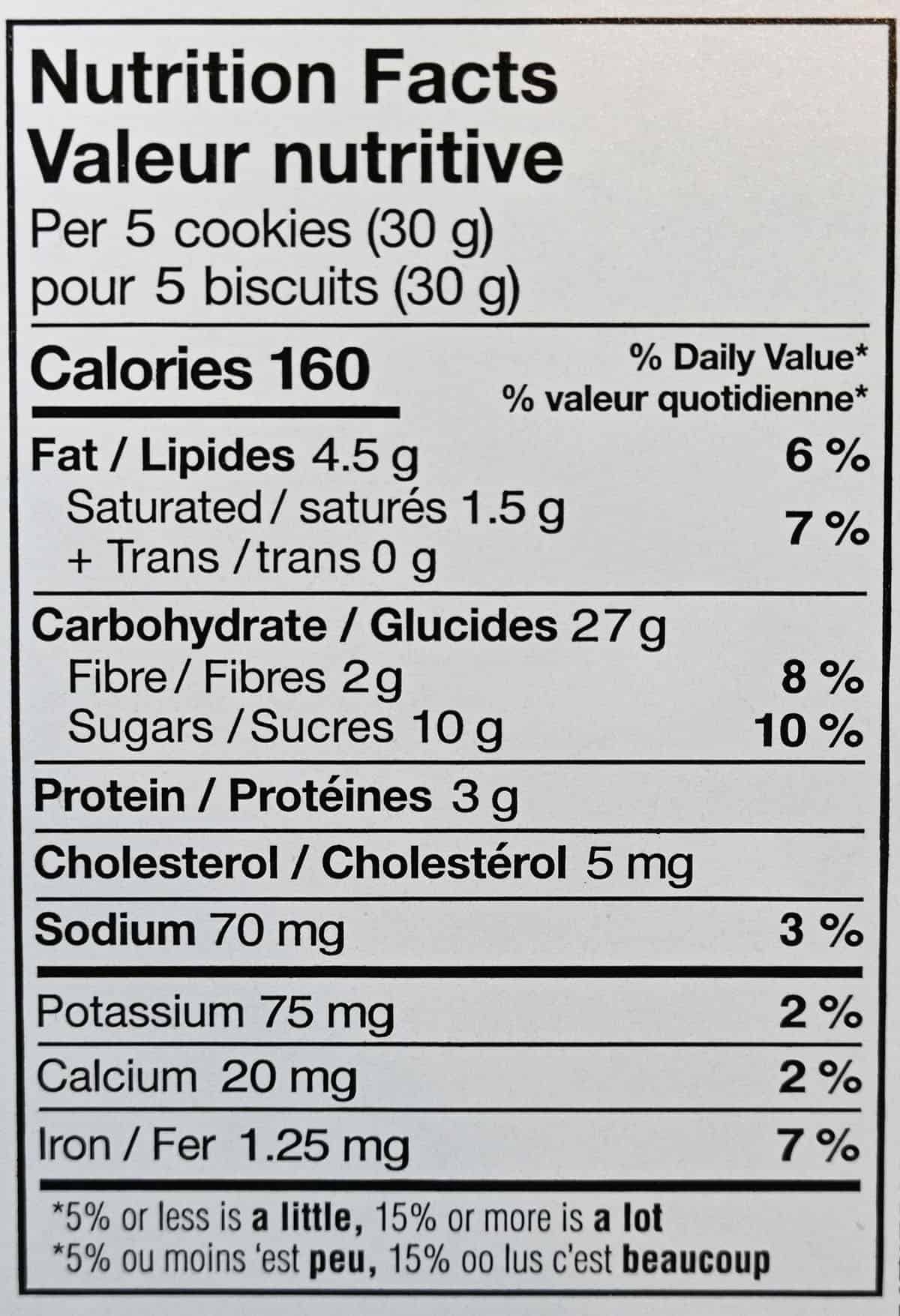 Nutrition facts label for the gingerbread cookies.