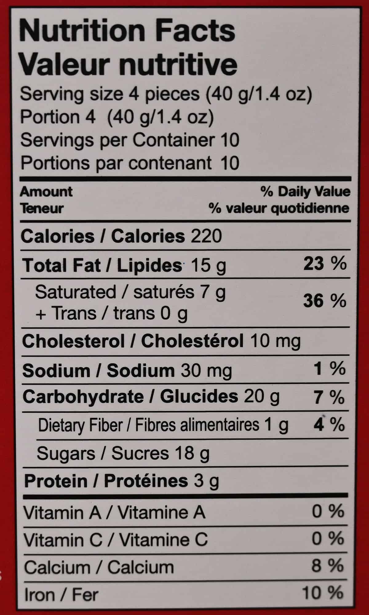 Image of the nutrition facts label for the hedgehogs taken from the box.