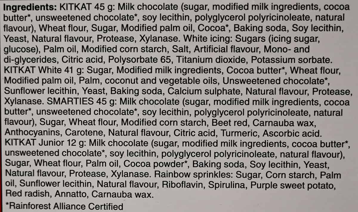 Image of the ingredients list from the box.