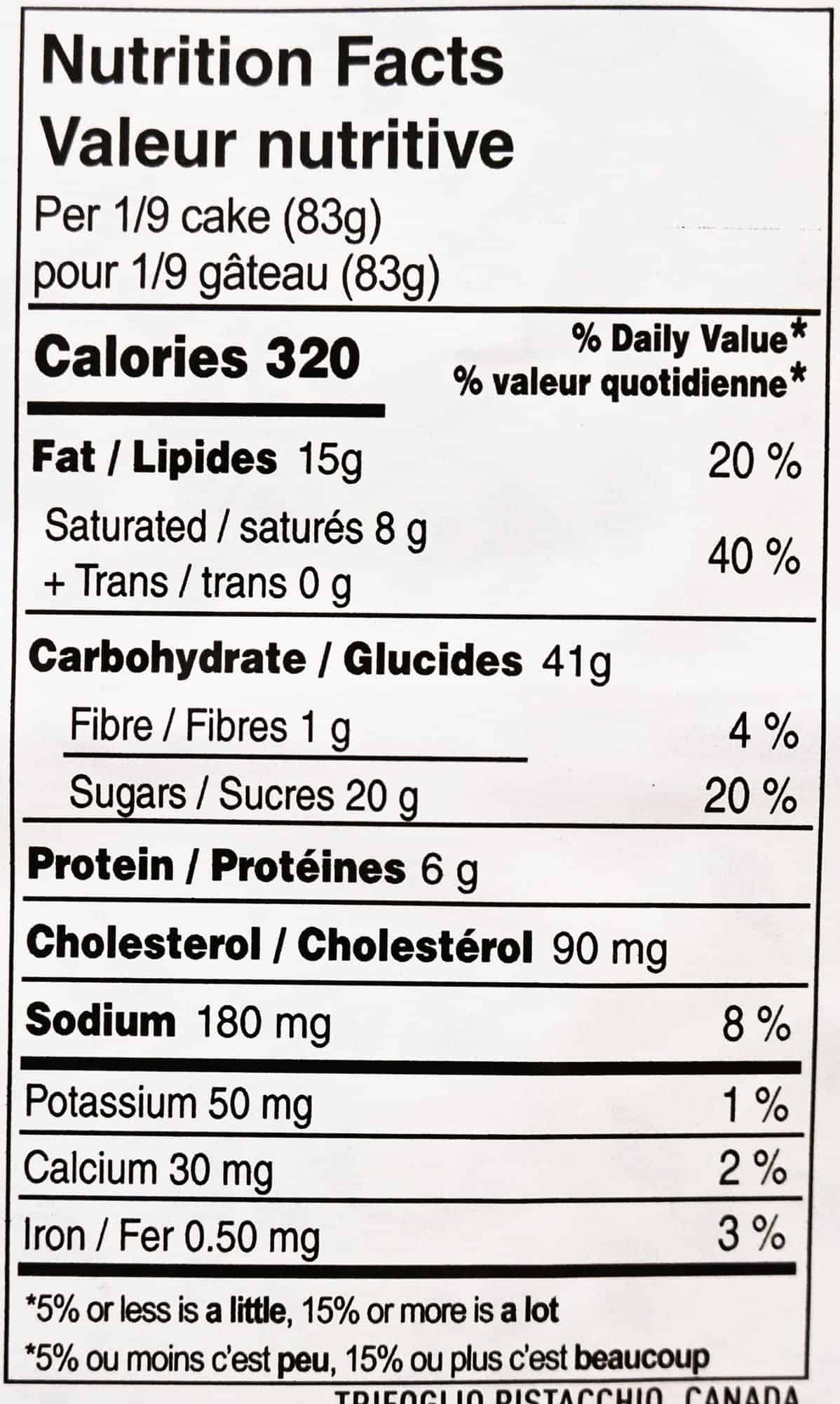 Costco Panettone nutrition facts.