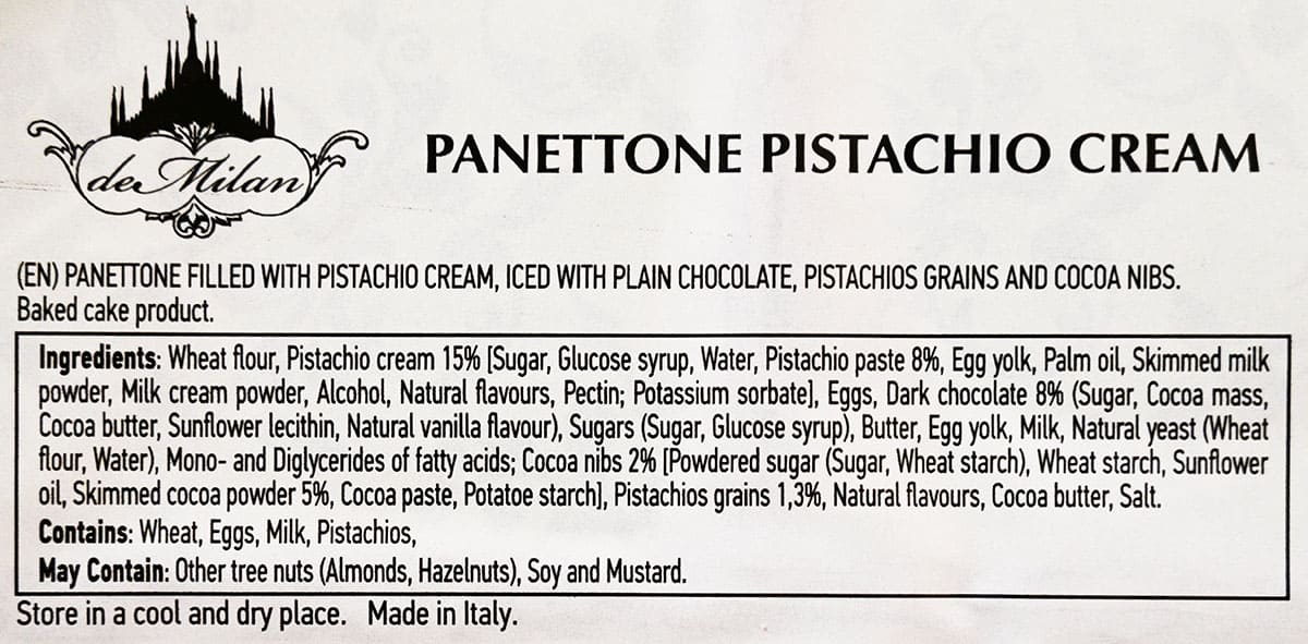 Costco panettone ingredients list.