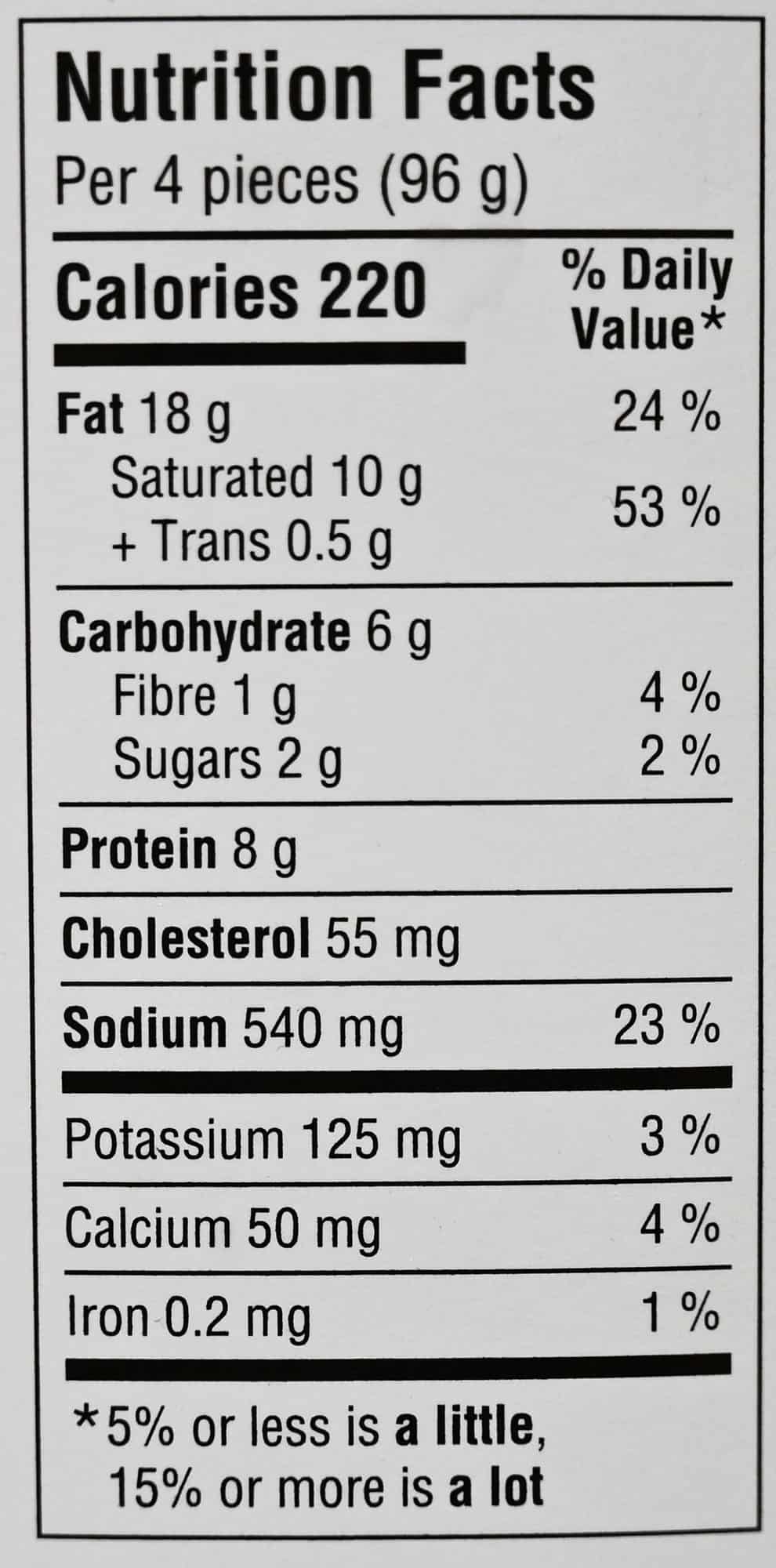 Image of the nutrition facts from the box.