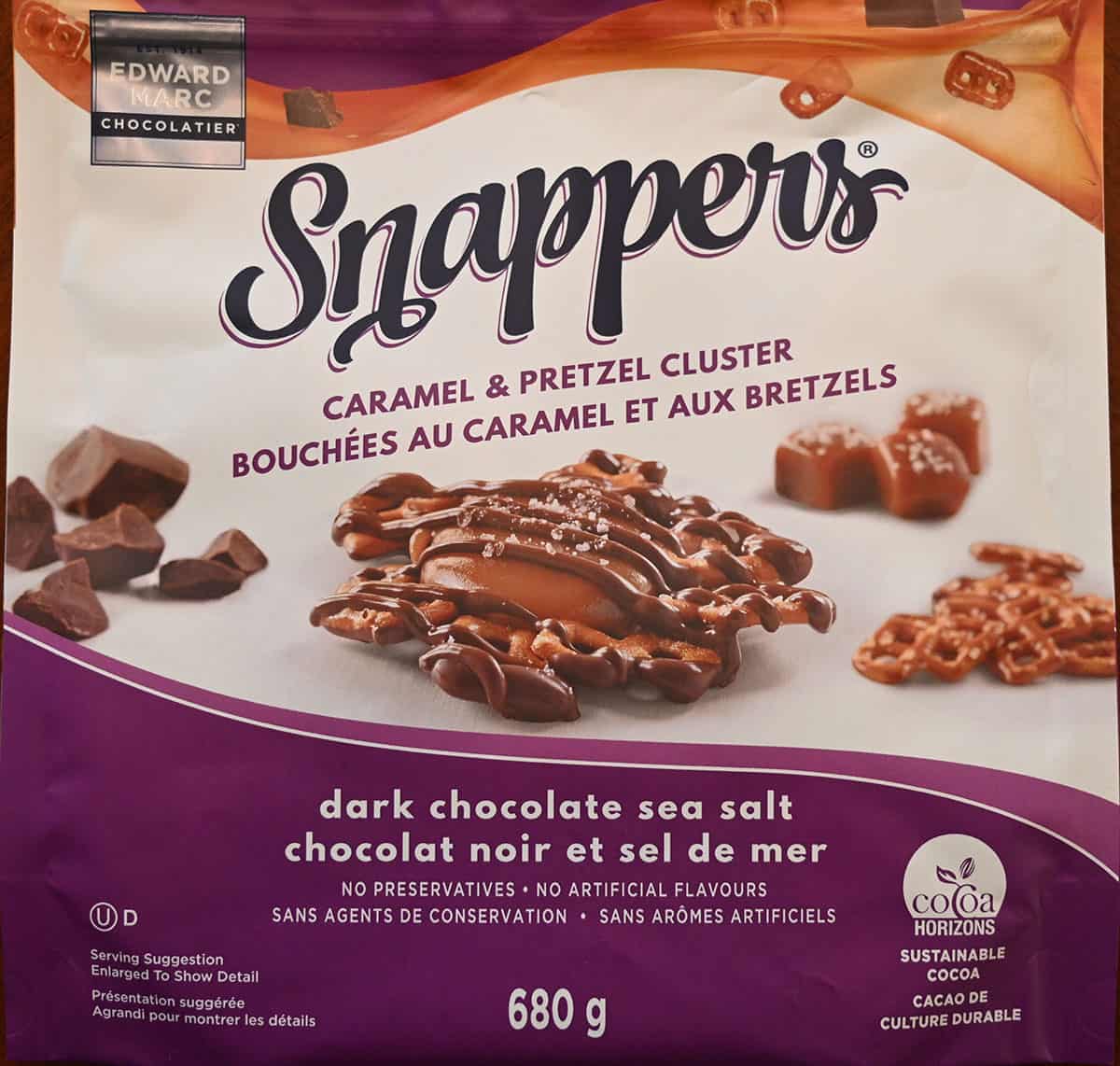 Closeup image of the front of the bag of Costco Snappers.