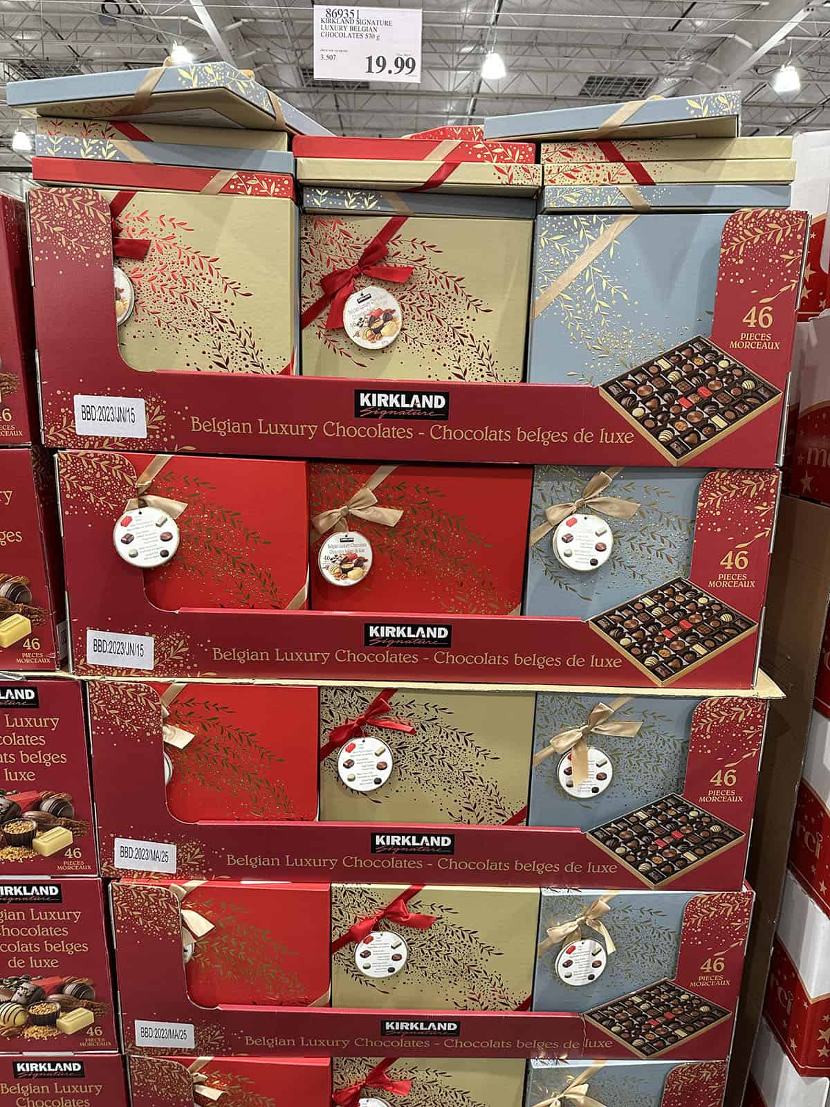 The boxes of Kirkland Signature chocolates in the store at Costco.